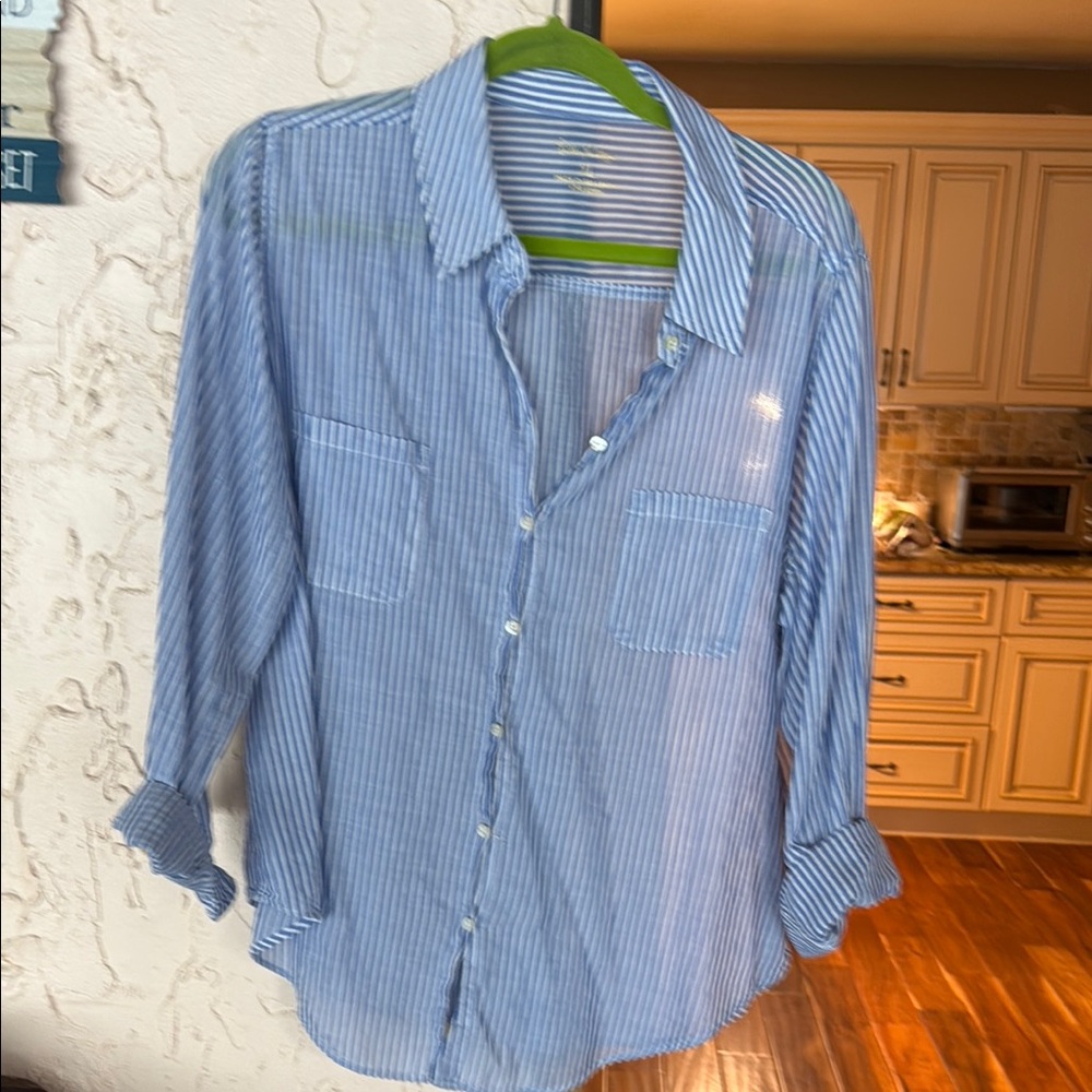 Lilly Pulitzer Blue Blouse with Pinstripe Pattern